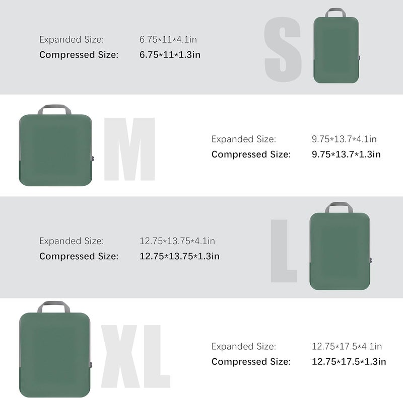 PANDA JOYS 4 Set Compression Packing Cubes Travel - Travel Accessories Expandable Packing Organizers for Carry On - Essentials Luggage Bags - Green - Image 5